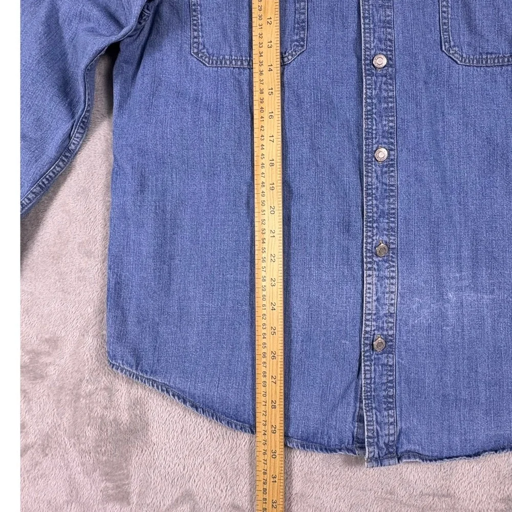 Levi's Denim Snap Shirt Medium Wash Button Up Unisex‎ L Coastal Cowgirl Western